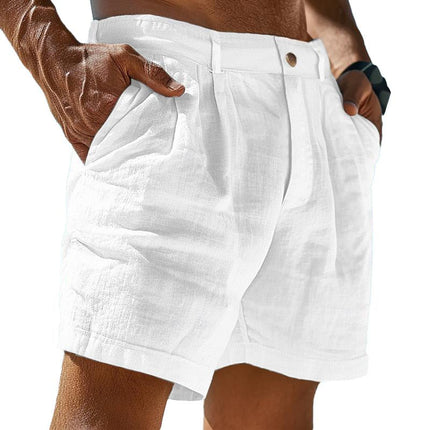 Men's Linen Summer Shorts | Solid Color Beachwear | Versatile Casual Shorts | Breathable Lightweight Fabric | Elastic Waistband with Drawstring | Mid-Thigh Length | Available in Multiple Colors and Sizes