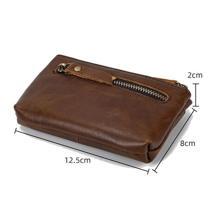 Men's Vintage Cowhide Wallet | Multi-Layer Zipper Mini Case | Retro Handmade Distressed Leather | Compact Travel Purse | Lightweight Coin & Card Holder | Stylish Design | Durable Top-Grain Cowhide