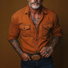 Men's Long Sleeve Retro Blended Shirt | Lapel Collar | Classic Pocket Design | Casual Regular Fit | All Season Versatile Style | Breathable & Comfortable Fabric | Available in Multiple Sizes