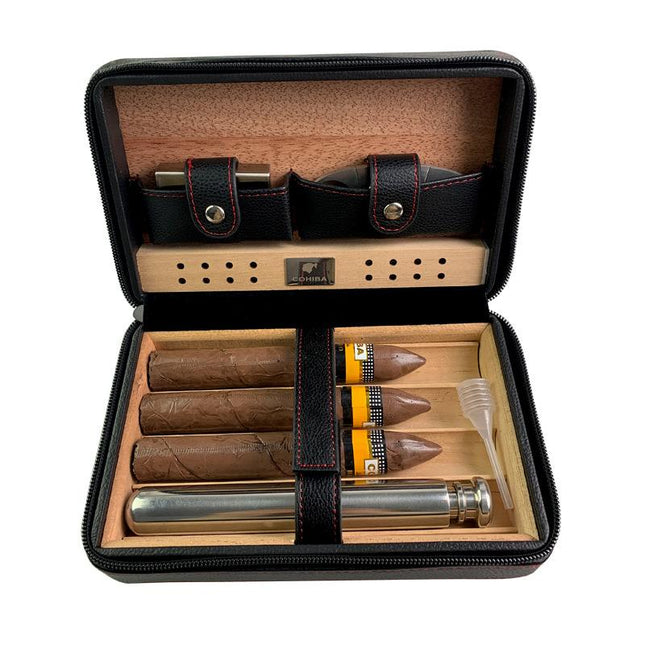 Men's Portable Cigar Humidor | Leather Travel Case with Built-in Humidity Control | Compact Luxury Storage for Cigars | Premium Quality | Secure Zipper | Stylish Design for Travel & Home | Ideal Gift for Cigar Lovers