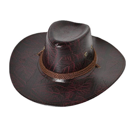 Men's Cowboy Hat | PU Leather Western Style | Wide Brim Sun Protection | Classic Vintage Design | Adjustable Fit | Durable & Water-Resistant | Dress Up for Events or Everyday | Black Brown Red Colors