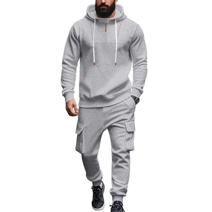 Men's Hooded Sweatshirt and Jogger Pants Set | Relaxed Fit | Adjustable Drawstring Hood | Full-Length Elastic Cuff Joggers | Soft Breathable Cotton Blend | Casual Sportswear Loungewear | Pockets