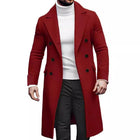 Men's Double-breasted Mid-length Coat | Solid Color | Notched Lapel | Long Sleeve | High-quality Wool Blend | Elegant Outerwear for Formal and Casual | Available in Black, Navy Blue, Charcoal Grey, Camel