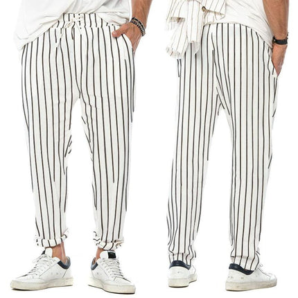 Men's Cotton Linen Trousers | Vertical Striped Casual Pants | Relaxed Fit | Trendy Fashion | Comfortable Waist | Versatile Everyday Wear | Breathable Summer Bottoms | Durable Craftsmanship | Multiple Sizes Available