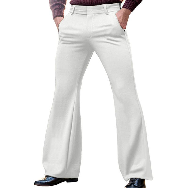 Men's Solid Color Slim Fit Flared Pants | Retro Style | Slant Pockets | Comfortable Waistband | Durable Fabric | Tailored Detailing | Versatile Fashion | Flattering Silhouette | Classic Color Options