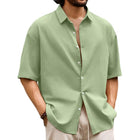 Men's Hawaiian Short Sleeve Shirt | Casual Solid Colors | Button-Down Collar | 50% Premium Cotton or Linen Blend | Summer Vacation | Lightweight Breathable | Classic or Slim Fit | Easy Care