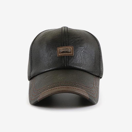 Men's Vintage Leather Dome Baseball Cap | Big Brim Curled Edge | PU Material | All Seasons | Fashionable Peaked Hat