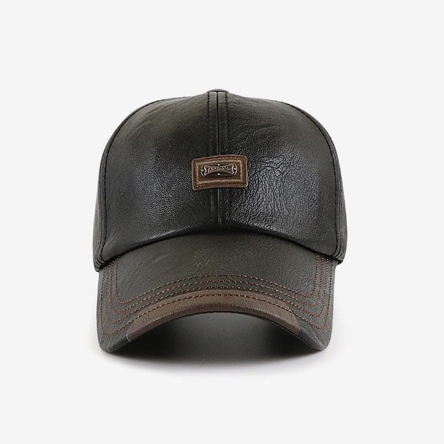Men's Vintage Leather Dome Baseball Cap | Big Brim Curled Edge | PU Material | All Seasons | Fashionable Peaked Hat