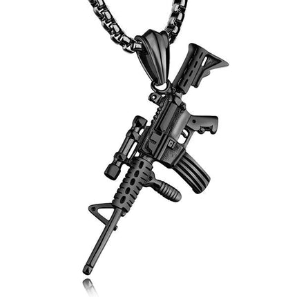 Gun Pendant Necklace | Submachine Gun Design | Statement Jewelry | Men's & Women's Necklace | Bold Fashion Accessory | Casual Jewelry | Unique Gift