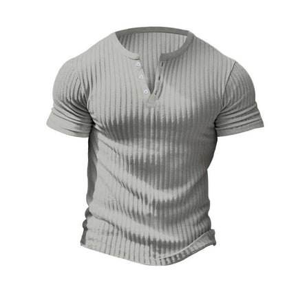 Men's Stretch Knit Henley T-Shirt | Short Sleeve Casual Top | Classic Button Placket | Comfortable Regular Fit | Breathable Fabric | Versatile Style for Everyday Wear
