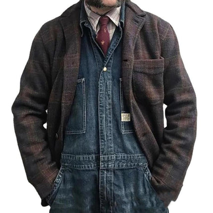 Men's Vintage Checkered Jacket | Retro Lapel Design | Loose Fit Outerwear | Durable Cotton Blend | Stylish Men's Jacket | Classic Checkered Pattern | Comfortable & Versatile | Timeless Men's Fashion