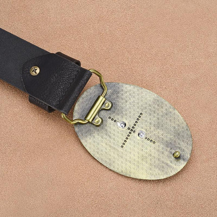 Men's Leather Belt | Western Cowboy Style | Vintage Rivet Embossed | Rugged Design | Genuine Leather | Adjustable Metal Buckle | Classic Brown & Tan Options | Durable Fashion Accessory for Casual Attire