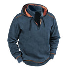Men's Vintage Patchwork Hooded Sweatshirt | Stand Collar | Contrast Zipper | Retro 80s Style | Soft Cotton Blend | Adjustable Hood | Casual Streetwear | Warm Autumn Winter Top