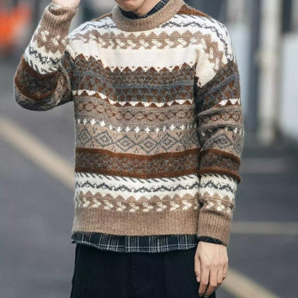 Men's Sweater | Fair Isle Jacquard Pattern | Round Neck | Long Sleeve | Soft Knit Fabric | Casual Winter Wear | Comfort & Style | Regular Fit | Warm Outerwear | Fashionable & Cozy