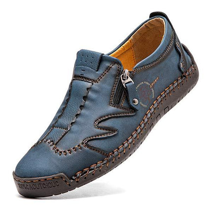 Men's Vintage Leather Loafers | Casual Comfort Shoes | Cushioned Footbed | Flexible Rubber Outsole | Easy Slip-On | Medium Width