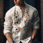 Men's Long Sleeve Floral Print Shirt | Crew Neck Casual Top | Cotton Blend Breathable Fabric | Relaxed Fit | Versatile for Spring and Fall | Comfortable Stylish Design
