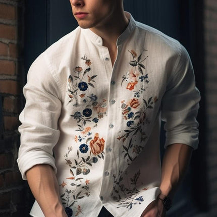 Men's Long Sleeve Floral Print Shirt | Crew Neck Casual Top | Cotton Blend Breathable Fabric | Relaxed Fit | Versatile for Spring and Fall | Comfortable Stylish Design