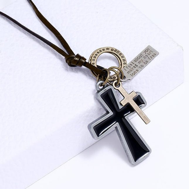 Vintage Style Necklace | Casual Letter Pendant | Cross Design | 96106748TO | Unisex Fashion Jewelry | Elegant Statement Accessory