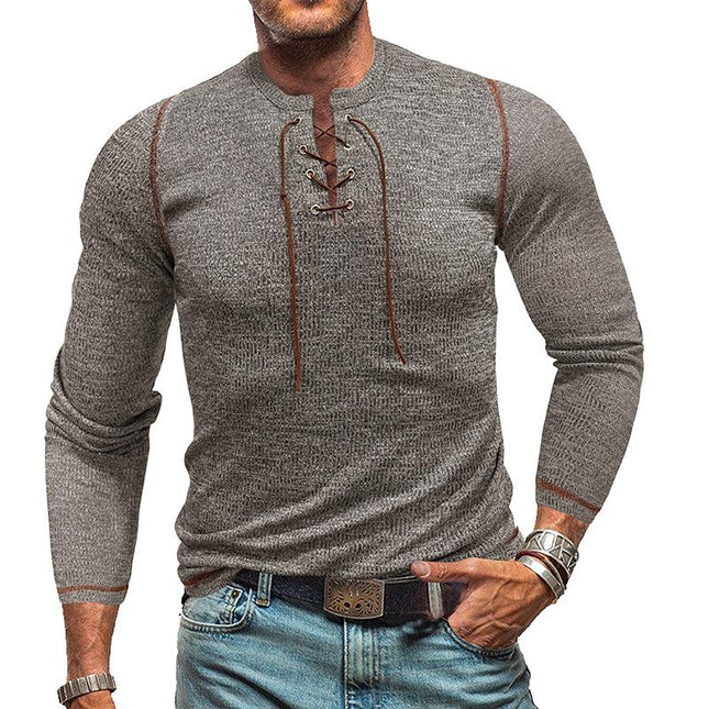 Men's Henley T-Shirt | Long Sleeve Crew Neck | Outdoor Casual Wear | Cotton Polyester Blend | Multiple Colors | Comfortable Durable Style