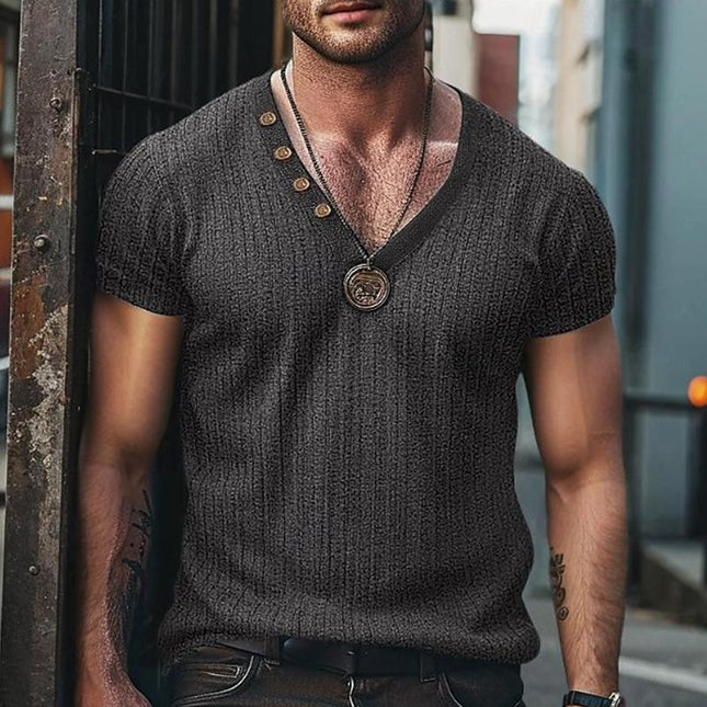 Men's V-Neck T-Shirt | Solid Color | Casual Short Sleeve | Soft Pit Article Fabric | Lightweight Breathable | Perfect for Spring & Summer | Versatile Minimalist Style | Comfort Fit