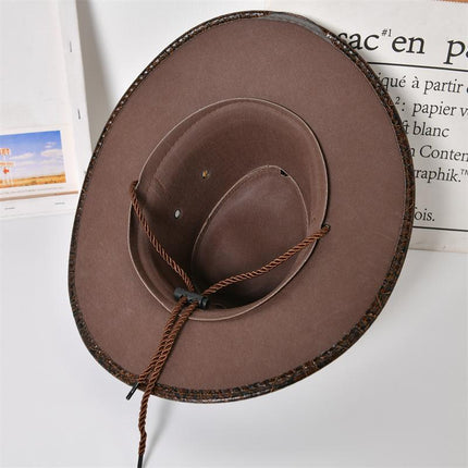 Men's Cowboy Hat | PU Leather Western Style | Wide Brim Sun Protection | Classic Vintage Design | Adjustable Fit | Durable & Water-Resistant | Dress Up for Events or Everyday | Black Brown Red Colors