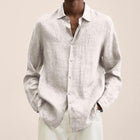 Men's Loose Fit Cotton Blend Shirt | Long Sleeve | Lapel Collar | Casual Wear | Multiple Seasons | Single Breasted | Versatile Style | Classic Dress Shirt