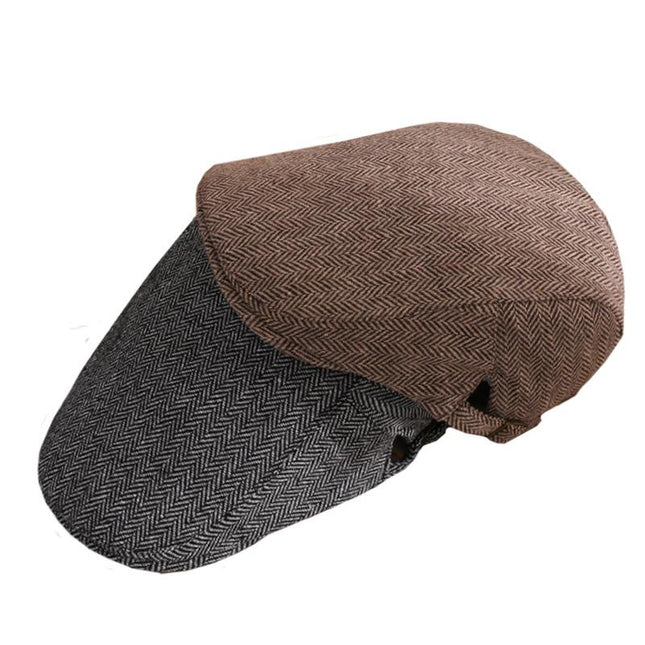 Men's Herringbone Beret Cap | Vintage Casual Style Hat | Classic Newsboy Flat Cap for Men | Stylish Men's Headwear