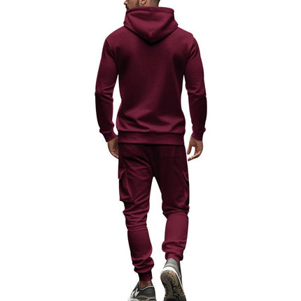 Men's Hooded Sweatshirt and Jogger Pants Set | Relaxed Fit | Adjustable Drawstring Hood | Full-Length Elastic Cuff Joggers | Soft Breathable Cotton Blend | Casual Sportswear Loungewear | Pockets