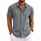 Men's Short Sleeve Shirt | Cotton Linen Blend | Solid Color | Lapel Collar | Breathable Summer Apparel | Casual Wear | Versatile Wardrobe Essential