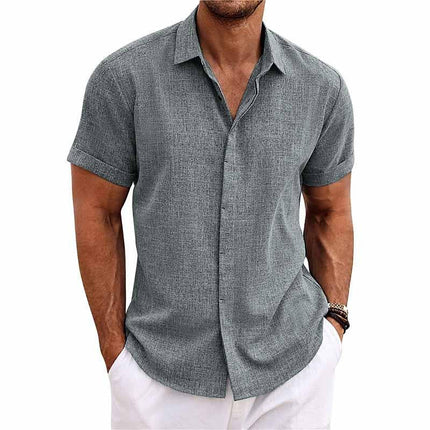 Men's Short Sleeve Shirt | Cotton Linen Blend | Solid Color | Lapel Collar | Breathable Summer Apparel | Casual Wear | Versatile Wardrobe Essential