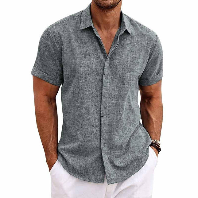 Men's Short Sleeve Shirt | Cotton Linen Blend | Solid Color | Lapel Collar | Breathable Summer Apparel | Casual Wear | Versatile Wardrobe Essential