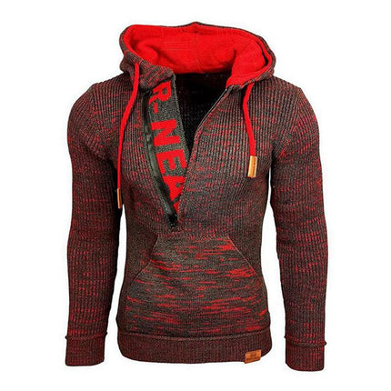 Men's Knitted Hoodie | Casual Loose Fit | Hooded Long Sleeve | Polyester Blend | Kangaroo Pocket | Soft & Breathable | Leisure Style | Activewear Pullover | Zipper Closure | Relaxed Fit | Classic Design