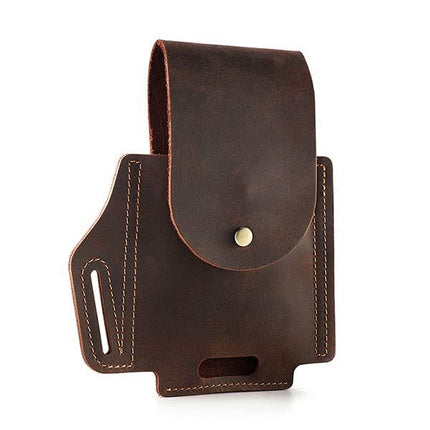 Vintage Leather Waist Bag | Phone Holder Waist Pack | Leather Hip Pouch | Hands-Free Travel Accessory