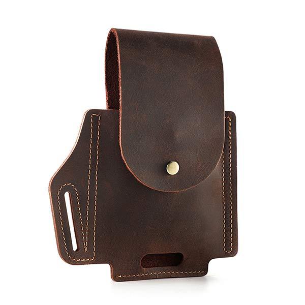 Vintage Leather Waist Bag | Phone Holder Waist Pack | Leather Hip Pouch | Hands-Free Travel Accessory