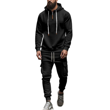 Men's Hooded Sweatshirt and Jogger Pants Set | Relaxed Fit | Adjustable Drawstring Hood | Full-Length Elastic Cuff Joggers | Soft Breathable Cotton Blend | Casual Sportswear Loungewear | Pockets
