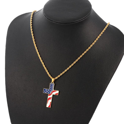 Vintage American Flag Necklace | Patriotic Jewelry | Cross Pendant | Casual Style | Unisex Fashion Accessory
