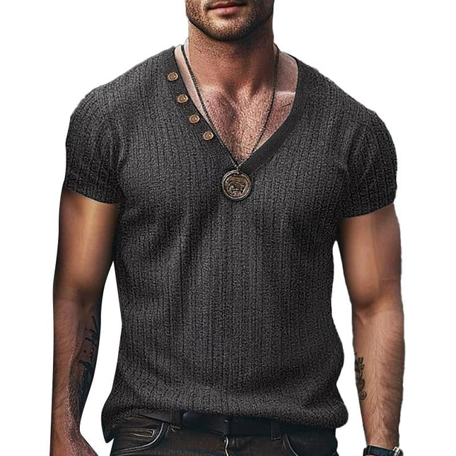 Men's V-Neck T-Shirt | Solid Color | Casual Short Sleeve | Soft Pit Article Fabric | Lightweight Breathable | Perfect for Spring & Summer | Versatile Minimalist Style | Comfort Fit