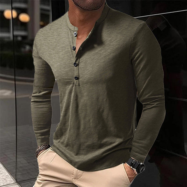 Men's Long Sleeve Henley T-Shirt | Casual Solid Color | Comfort Fit | Stylish Button Placket | Soft Cotton Blend | Regular Fit | Warm Layering Top | Versatile Fall Winter Wear