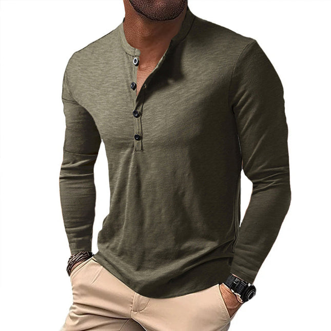 Men's Long Sleeve Henley T-Shirt | Casual Solid Color | Comfort Fit | Stylish Button Placket | Soft Cotton Blend | Regular Fit | Warm Layering Top | Versatile Fall Winter Wear