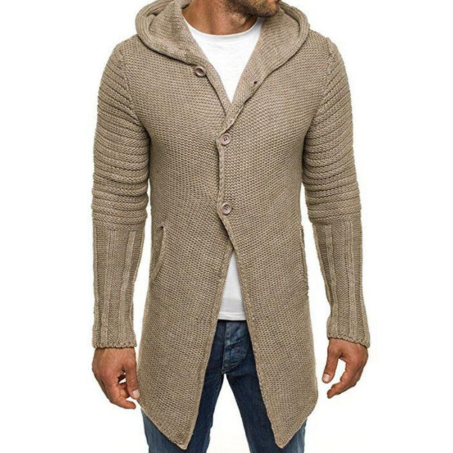 Men's Knit Cardigan | Hooded | Single Breasted | Long Sleeve | Mid Length | Casual Wear | Cozy & Stylish | Knit Fabric | Functional Pockets | Ideal for Layering | Versatile Design | Easy Care