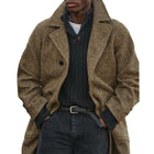 Men's Vintage Herringbone Coat | Mid-Length Wool Blend | Classic Notch Lapel | Buttoned Cuffs | Formal & Casual Wear | Charcoal Gray Navy Blue Black | Sizes S-3XL | Two Front Pockets | Single-Breasted