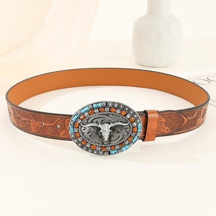 Men's Vintage Western Leather Belt | Embossed Cowhide | Classic Adjustable Buckle | Durable Construction | Rugged Charm | Casual & Formal Style | Timeless Design