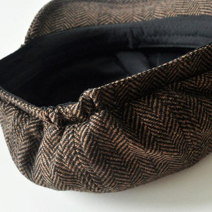 Men's Wool Beret | Vintage Herringbone Pattern Hat | Elegant Headwear for Men | High-Quality Wool | Classic Elegant Style | Comfortable Fit | Timeless Fashion Accessory | Sophisticated Outfit Enhancer