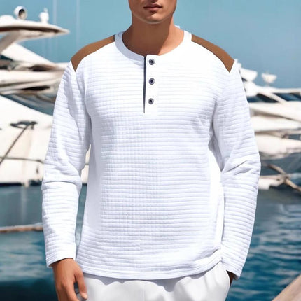 Men's Long Sleeve T-Shirt | Colorblock Checkered Casual Sportswear | Crewneck | Cotton Polyester Blend