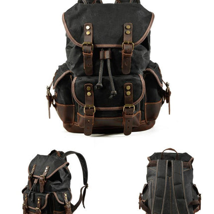 Vintage Men's Canvas Leather Backpack | Multi-Pocket | Outdoor | Casual | Durable Canvas | Leather Accents | Adjustable Straps | Versatile | Travel & Daily Use | Stylish Design | Secure Zipper Closure | Comfortable Carry
