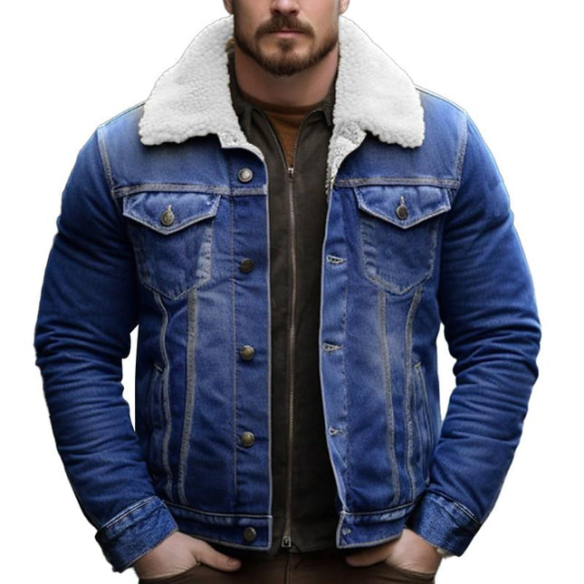 Men's Teddy Fleece Lined Denim Jacket | Long Sleeve Insulated Coat | Regular Fit | Shirt Collar | Classic Denim Texture | Warmth for Fall & Winter | Comfortable Versatile Outerwear | Casual Style