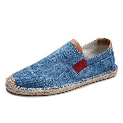Men's Slip-On Linen Canvas Shoes | Casual Fisherman Style | Exposed Gore | Hemp Rope Sole | Comfortable Footwear
