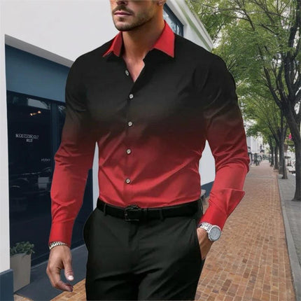 Men's Gradient Long Sleeve Shirt | Button Closure | Loose Fit | Casual & Semi-Formal Wear | Comfortable & Durable