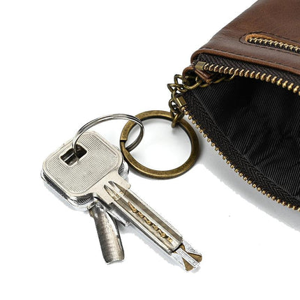 Men's Vintage Cowhide Wallet | Multi-Layer Zipper Mini Case | Retro Handmade Distressed Leather | Compact Travel Purse | Lightweight Coin & Card Holder | Stylish Design | Durable Top-Grain Cowhide