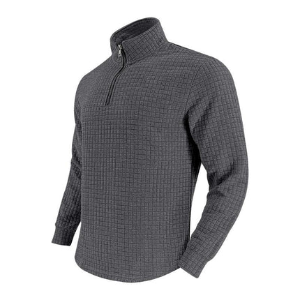 Men's Long Sleeve T-Shirt | Half-Zip Stand Collar | Small Square Pattern | Modern Style | Breathable Fabric | Comfortable Fit | Versatile Layering | Casual & Smart-Casual Wear